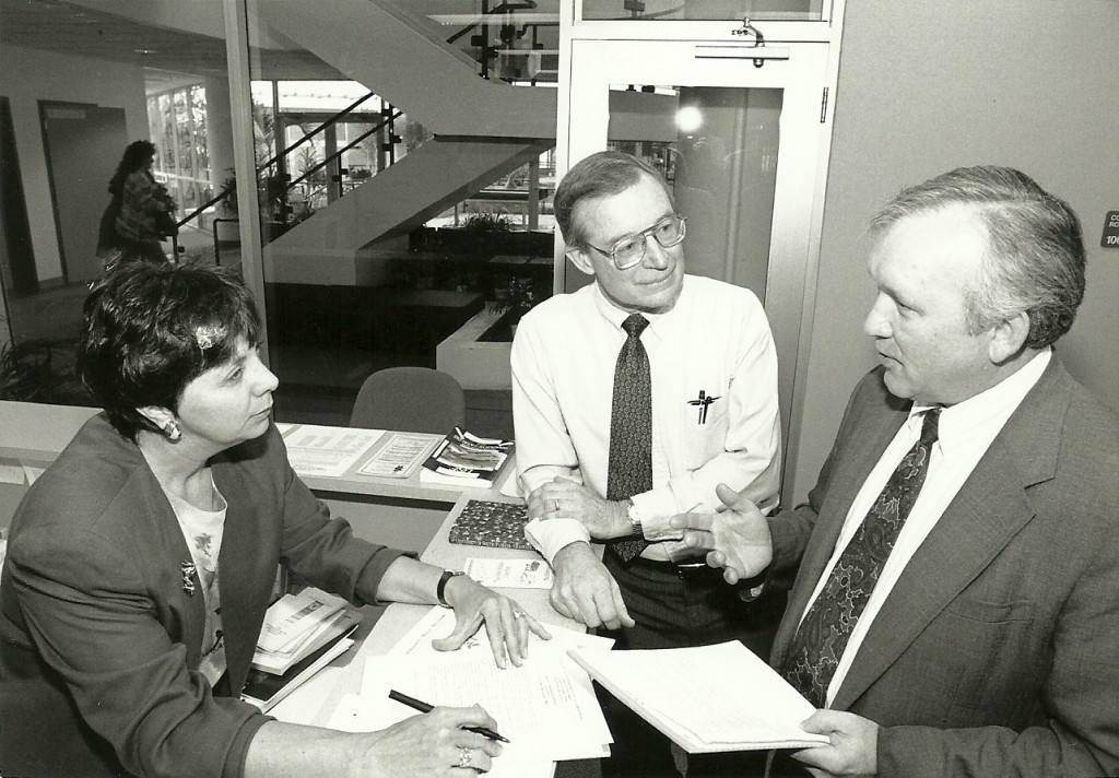 From left: Susan Webb and Drs. Michael Reid and Phillip Marty. January 1995.