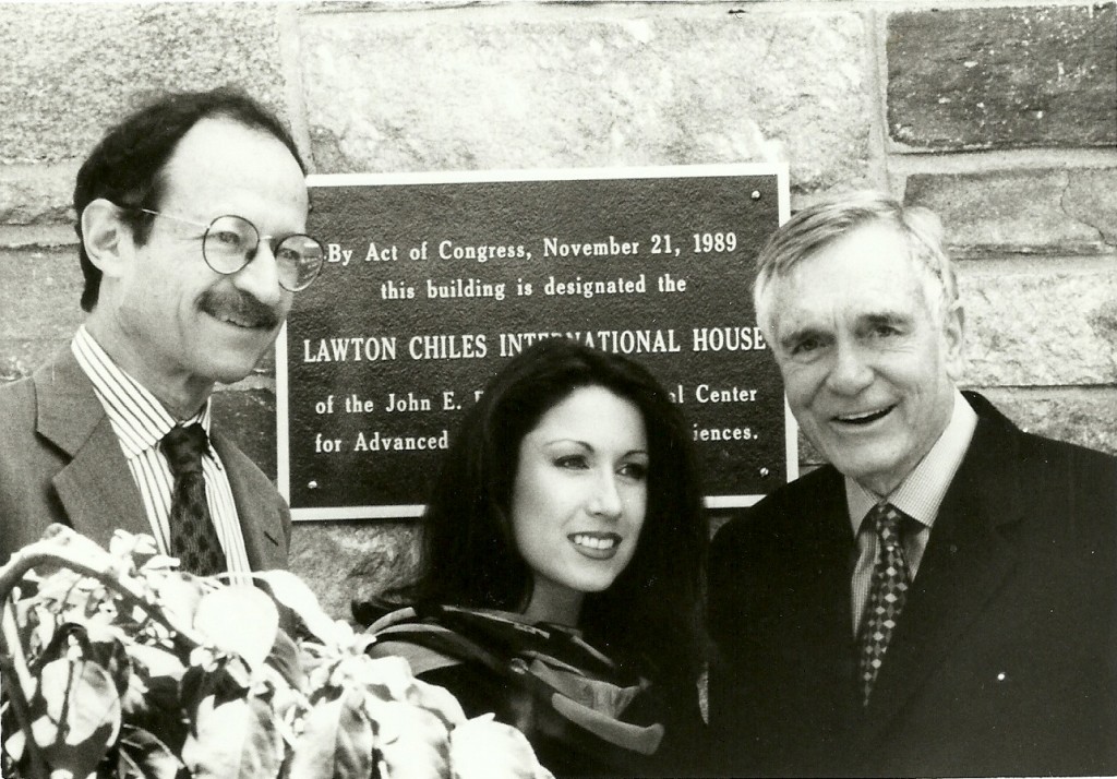 Gov. Lawton Chiles (right) and daughter Rhea with Dr. Harold Varmus, then director of the National Institutes of Health.