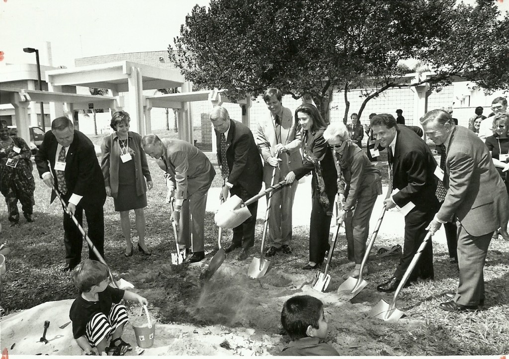 Florida first lady Rhea Chiles (third from right) and her and the governor's daughter, also named Rhea (fourth from right) at the Chiles Center's groundbreaking ceremony.