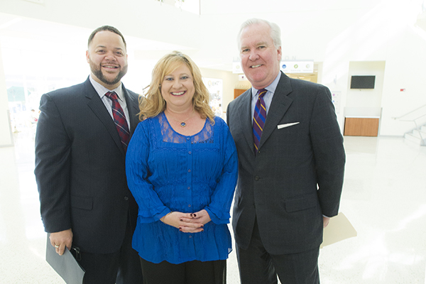 (from left) Michael Smith, Jodi Ray and Tampa Mayor Bob Buckhorn at ACA Open Enrollment Kickoff in the USF Marshall Ctr.