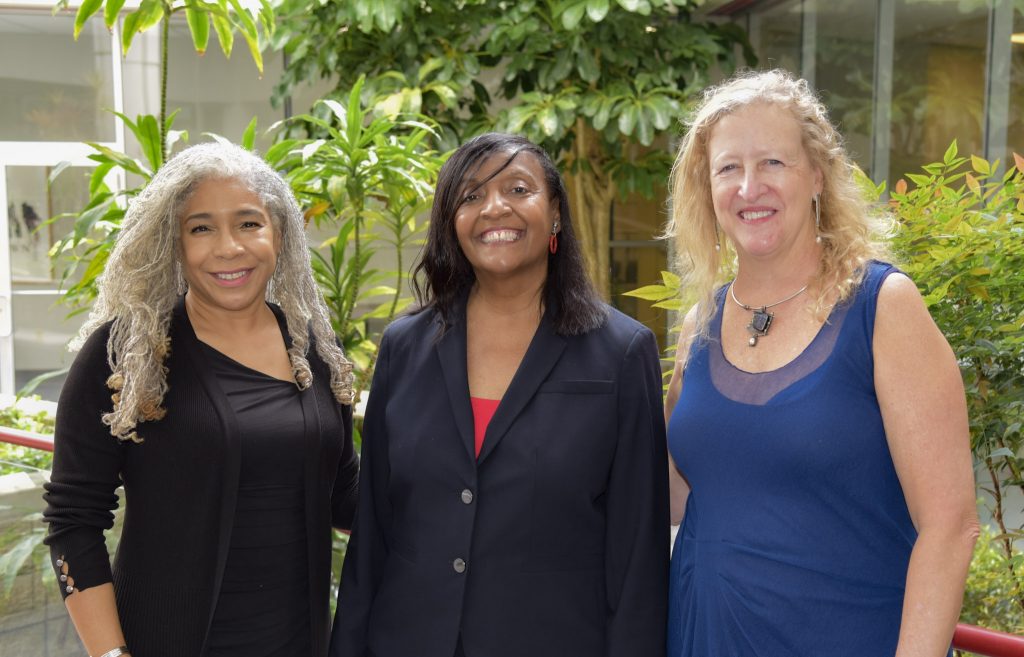 Dr. Cynthia Harris (middle) with her nominator Dr. Deanna Wathington (left) and Dean Donna Petersen (right) after the National Public Health Week Awards Ceremony. (Photo by Caitlin Keough)