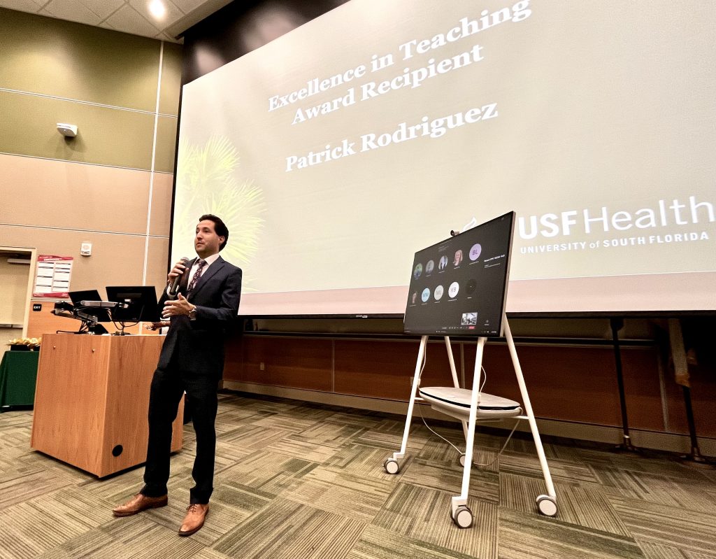 Excellence in Teaching awardee Patrick Rodriguez (Photo by Caitlin Keough)