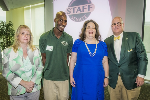 Quiet Quality Staff Awards 2016 included three from USF Health. From left are  Jillian O'Reilley (AHEC,) Jason Hepburn (Nursing), and Suzette Lemrow (Nursing), with Dr. Ed Funai. 